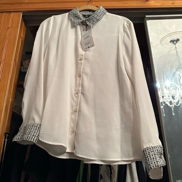 NWT Zara “MIXED SHIRT” Button Down Blouse - Picture 8 of 11